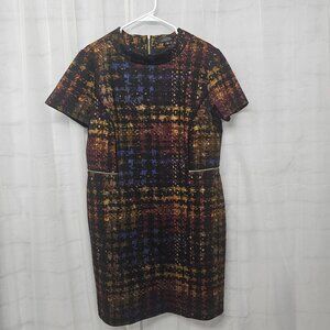 Tahari Dress Retro Grunge Plaid Burgundy 16